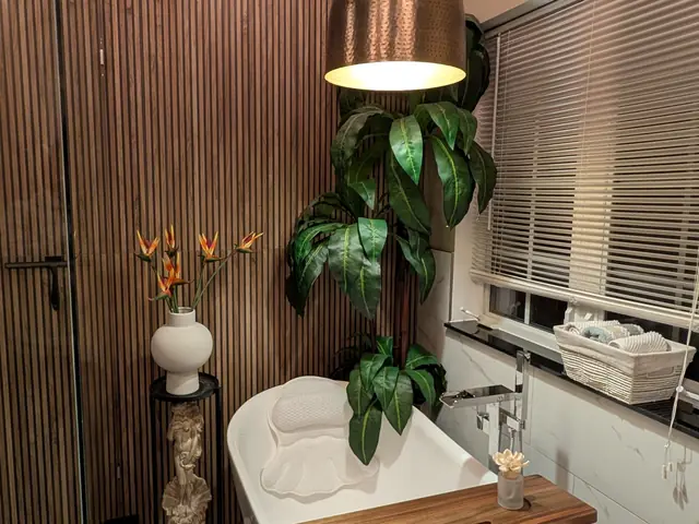 Wood-Slat Spa Bathroom