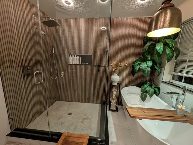 Wood-Slat Spa Bathroom — 7 of 8